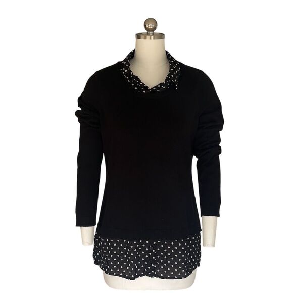 Adrianna Papell Women's Polka Dot Layered Sweater Top Black Size S - Picture 10 of 10